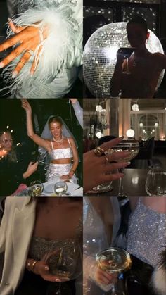 a collage of photos with people dressed up in costumes and holding wineglasses