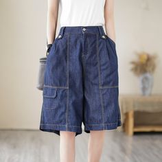 Details: Gender: Women Item Type: Shorts Material: Denim Season: Summer Pattern: Solid Style: Casual, Loose, Retro Waist Type: Elastic Waist Size: One Size Waist: 72.00 - 92.00 cm/ 28.35 - 36.22 " Length: 58.00 cm/ 22.83 " Hip: 130.00 cm/ 51.18 " Thigh: 74.00 cm/ 29.13 " Loose Denim Shorts, Women Summer Casual, Patchwork Denim, Summer Pattern, Easy Trendy Outfits, Summer Patterns, Denim Patchwork, Short En Jean, Suits You