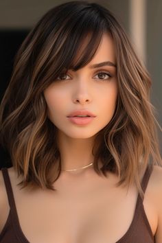 Rambut Brunette, Bangs With Medium Hair, Haircuts For Medium Hair, Penteado Cabelo Curto, Curtain Bangs, Shoulder Length Hair, Blonde Balayage