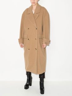 AMIRI double-breasted Wool Coat - Farfetch Designer Woman, Wool Peacoat, Brown Coat, Double Breasted Coat, Wide Sleeves, Designer Outfits Woman, Wool Coat, Minimalist Fashion, Autumn Winter Fashion