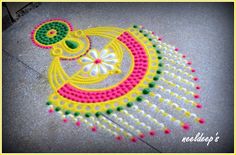 a colorful design on the ground for diwaling with beads and crochet