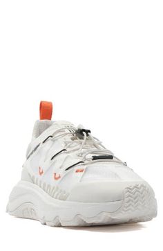 Blast off into the future with this bold sneaker showcasing transparent ripstop fabric with contrast embroidery and branded details. Decorative bungee cords add the finishing touch, while the breathable, cushioned interior means lasting comfort. Pull-on style with elastic laces Removable, cushioned insole Textile and synthetic upper/textile lining/rubber sole Imported Urban Nylon Lace-up Sneakers, Technical Sneakers With Laces For Streetwear, Technical Sneakers With Reflective Details For Streetwear, Low-top Nylon Running Shoes With Laces, White Running Shoes With Reflective Details For Outdoor, White High-top Nylon Running Shoes, White Reflective Running Shoes For Outdoor, Functional Sneakers With Reflective Details For Light Sports, White Reflective Outdoor Running Shoes