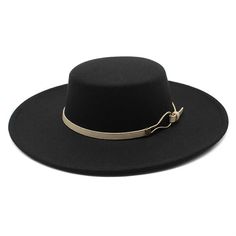 Style: Women Wide Brim Wool Felt Fedora Hats Item Type: Fedoras, hats for women, fashion fedora hat, fedora hat women, womens fedora hat wide brim Feature: Fashion accessory, keep warm Top Style: Flat Top Hat Pattern Type: Solid Detail: Gold color Loop Belt BandSize: One Size, 22.05-22.83in / 56-58cm Material: Cotton Material: Polyester Material: Wool Wide Brim Fedora For Winter Party, Wide Brim Winter Party Fedora, Winter Party Wide Brim Fedora, Chic Winter Party Fedora With Wide Brim, Casual Black Wide Brim Top Hat, Adjustable Black Boater Hat For Winter, Winter Black Adjustable Boater Hat, Trendy Wide Brim Boater Hat For Winter, Wide Brim Boater Hat For Fall Parties