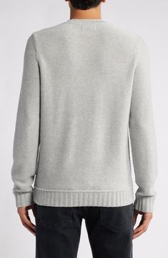 Rolled edges and raised seams relax the vibe of this sweater knit from cotton yarns that give this style a soft satisfying drape. Crewneck Long sleeves with ribbed cuffs 100% cotton Machine wash, dry flat Imported Gray Cotton Crew Neck Sweater, Heather Grey Cotton Sweater With Ribbed Cuffs, Relaxed Fit Heather Grey Crew Neck Sweater, Fine Knit Relaxed Fit Crew Neck T-shirt, Gray Textured Knit Crew Neck Sweater, Roll Neck, Cotton Sweater, Cotton Yarn, Knitted Sweaters