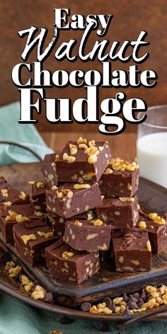 easy walnut chocolate fudge recipe on a plate