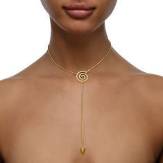 Deck out your decolletage with this mesmerizing diamond lariat necklace. Featuring a soft snake chain to gracefully slip down the chest, this brightly polished dainty chain has a glossy 18K solid gold cone to end this piece with a bang. Luxury Diamond Accented Lariat Necklace For Women, Luxury Brilliant Cut Lariat Necklace For Wedding, Diamond Lariat Necklace, Double Heart Ring, Spiral Pendant, Master Piece, Dainty Chain, Neck Piece, Lariat Necklace