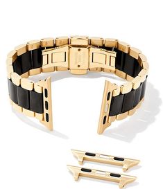 Kendra Scott Women's Dira 5 Link Gold & Black Stainless Steel Bracelet Apple Watch Band | Dillard's Luxury Black Watch Bands With Bracelet Strap, Luxury Black Apple Watch Band, Black Timeless Watch With Bracelet Strap, Timeless Black Watch With Bracelet Strap, Luxury Black Watch Bands, Elegant Black Watch Bracelet Strap, Modern Black Watch Bands With Polished Finish, Modern Black Polished Watch Bands, Classic Black Stainless Steel Watch Bands