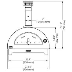 an oven with measurements for the top and bottom