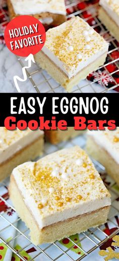 Collage of frosted eggnog cookie bars at top and bottom. Eggnog Icing, Christmas Eggnog, Creamy Eggnog, The Perfect Cookie