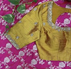 Hand embroidered ready made saree blouse / crop top/stitched saree blouse usa / yellow saree blouse/modern blouse/zardosi blouse/shirt sleeve saree blouse/ pure silk blouse/ maggam work blouse            Well..!! we understand that you may not get in your desired size/pattern, here you go with customization according to your size/pattern which we can deliver in 1-2 weeks of time period !!      Here is a beautiful Hand embroidered zardosi work crop top / blouse in mustard yellow color that has deep necks with hand embroidered all over sleeves and necklines as shown!! This is saree blouse has elbow sleeves with butis all over the body , Runs with any self or contrast color saree !! Please message us for any color / size customization !!       Fabric : pure raw silk  Lining : yes , no pads , Mustard Yellow Blouse Designs, Yellow Maggam Work Blouses, Embroidered Blouse Designs Latest, Yellow Blouse Maggam Work, Saree Blouse Modern, Mustard Yellow Saree, Yellow Blouse Designs, Zardosi Blouse, Embroidery Blouse Saree