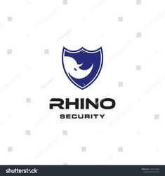 rhino security logo design with shield and bird on white background, suitable for use as emblem or