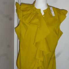 Worthington Mustard( Groovy) Yellow Color Ruffled Stretch Fitted Front Buttoned Blouse New With A Price Tag / I Bought It On Sale But Gained A Lot Of Weight And Can't Fit Anymore Xl 65% Cotton& 30% Polyester & 5% Spandex Machine Washable Storing Bin #5 Tops Orange Office Top For Spring, Orange Tops For Office Spring Season, Orange Tops For Office In Spring, Spring Orange Office Tops, Chic Orange Blouse With Ruffles, Chic Orange Ruffled Blouse, Fitted Orange Tops With Ruffles, Yellow Sleeveless Blouse For Work, Yellow Summer Office Tops