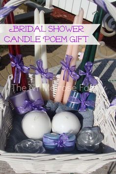 a basket filled with candles and other items