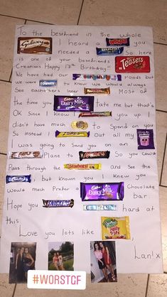 a poster with candy bar names on it