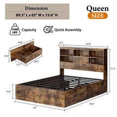 queen size bed frame with drawers and headboard