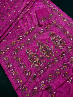 Gorgeous Wine color saree with handwoven Kantha stitch work Item: SareeColor : Fuchsia Pink Color with Multi Color Thread Base Fabric: Bangalori Silk Blouse piece : YesBlouse material: Bangalori Silk Fall & Edging (Yes/No) : Yes Disclaimer -:- Color variation is possible due to various reasons like phone or desktop setting, resolution etc. Please don't hold us responsible. Our aim is to put the exact color of the Saree.- Colors are very Subjective. Hence a color understood by us can be different Wine Color Saree, Kantha Stitch Saree, Saree Colors, Stitch Saree, Stitch Work, Nehru Jackets, Readymade Blouse, Kantha Stitch, Wine Color