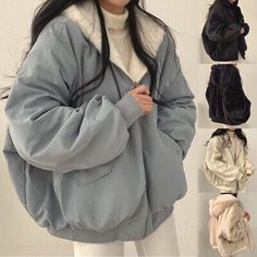 Great shopping ideas for Women'S Thickened, Autumn, Winter, Hooded Autumn And Winter Hooded Warm Parka Uk , Women's Coats, Jackets & Vests Black Fleece Jacket, Korean Fashion Casual, Bodycon Floral Dress, Fashion Aesthetics, Short Sleeve Pattern, Cotton Coat, Moda Vintage, Black Fleece, Different Outfits