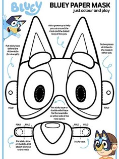 a blue paper mask with eyes and nose