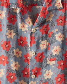 This shirt is inspired by a fabric scrap from the 1940s. We recreated the original fabric for this shirt: a cornflower blue ground dotted with red and white poppies. Boxy fit Four front buttons 100% rayon Made in Portugal Dry clean only View all shirts All wear, mending, and idiosyncrasies are unique to the custom text White Poppies, Michel Vivien, Robert Piguet, Celine Daoust, White Poppy, Harris Wharf London, Lisa Marie Fernandez, Olympia Le Tan, Ancient Greek Sandals