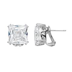 A prominent princess-cut cubic zirconia accents these stud earrings for an illuminating look. Sure to give your outfit extra sparkle, these sterling silver earrings are eye-catching. Comes in a gift box.EARRING DETAILS Length: .51 in. Backings: omega Metal: rhodium-plated sterling silver CUBIC ZIRCONIA DETAILS Cut: princess Setting: prong  Size: One Size. Color: White. Gender: female. Age Group: adult. Square Cut Cubic Zirconia Earrings With Diamond Accents, Sterling Silver Asscher Cut Earrings With Diamond Accents, Square Cut Cubic Zirconia Earrings For Wedding, Square Cut Cubic Zirconia Wedding Earrings, Silver Radiant Cut Diamond Earrings For Formal Occasions, Silver Diamond Earrings With Radiant Cut And Prong Setting, Silver Radiant Cut Diamond Earrings With Prong Setting, Elegant Princess Cut Cubic Zirconia Earrings, Elegant Square Cut Cubic Zirconia Earrings