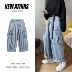 SPECIFICATIONSBrand Name: houzhouClosure Type: button flyApplicable Scene: CASUALFabric Type: SoftenerApplicable Season: Four SeasonsStyle: CasualOrigin: Mainland ChinaCN: ZhejiangGender: MENWash: lightDecoration: PocketsPattern Type: SolidFit Type: LOOSELength: full lengthJeans Style: Cargo PantsThickness: midweightWaist Type: MIDMaterial: DenimModel Number: PKL141BItem Type: JEANS 1Measurement In CM size Waist(cm) Hips (cm) Pant Length(cm) Thigh CIR(cm) Body Height(cm) Body Weight(kg) M 76 110 100 60 165 - 180 50 - 60 L 80 114 102 62 170 - 180 55 - 65 XL 84 118 104 64 175 - 185 60 - 70 2XL 88 122 106 66 180 - 190 65 - 75 3XL 92 126 108 68 185 - 195 70 - 80 FEEDBACK 1.If you are satisfied with our products and services, please leave your positive feedback of 5 stars . And 5 stars for the Hip Hop Wide Leg Winter Jeans, Hip Hop Wide Leg Jeans For Winter, Summer Hip Hop Style Wide Leg Cargo Jeans, Hip Hop Style Wide Leg Cargo Jeans For Summer, Baggy Wide Leg Cargo Jeans For Winter, Baggy Wide-leg Cargo Jeans For Winter, Winter Denim Blue Streetwear Pants, Winter Hip Hop Denim Bottoms, Baggy Cargo Jeans For Winter Streetwear