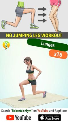 a woman is running on a mat with the words no jumping leg workout lungs x16