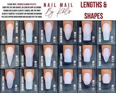 Arcirlyc Nails, Different Nail Shapes And Sizes, Nail Designs For Small Hands, Fake Nails Shapes, Nail Sizes And Shapes, Nail Sizes Shape Chart Short, Acrylic Nail Chart Length, Typing Length Nails, Acrylic Nails Styles Shape