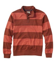 Our softest rugby shirt is designed to feel like an old favorite from the start, in jersey-knit cotton with authentic details. Now in a versatile striped mockneck style. Traditional Fit: Relaxed through the chest, sleeve and waist. Traditional Fit: Relaxed through the chest, sleeve and waist. Garment washed for extra softness. 100% cotton. 100% cotton. Garment washed for extra softness. Machine wash and dry. Rubberized buttons. Rubberized buttons. Ribbed trim at cuffs and hem. L. L. Bean logo ta Casual Cotton Polo Sweater With Contrast Stripes, Fall Cotton Polo Sweater With Striped Collar, Casual Striped Cotton Polo Sweater, Mens Items, Vintage Soft, Striped Polo Shirt, Men's Shirts, Rugby Shirt, Knit Cotton