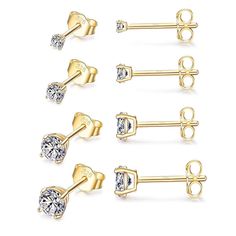 PRICES MAY VARY. HYPOALLERGENIC 925 STERLING SILVER - Crafted with fine 925 sterling silver post plated with 14K Gold, these simulated small diamond earrings are hypoallergenic, nickle free and allergy-free for sensitive ears. MULTIPLE SIZES FOR MULTI-PIERCINGS: CZ diameter 2MM, 3MM, 4MM, 5MM, 20G gauge post. These dainty silver stud earrings are lightweight and comfortable to wear as sleeper earrings. You can even hardly feel them on your ears. These tiny stud earrings set are perfect for for m Classic Diamond Earrings, Earrings Mens, Cartilage Earrings Stud, Sleeper Earrings, Tragus Earrings, Tiny Studs, Tiny Stud Earrings, Small Earrings Studs, Cz Stud Earrings