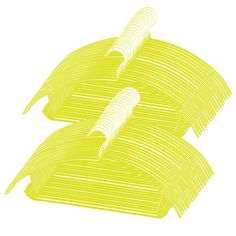 three yellow toothbrushes are stacked on top of each other in the same pattern