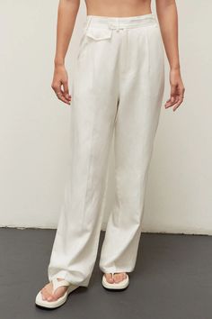 These are high-rise, wide leg trousers with single flap pocket detail at front. Made with lightweight, breezy rayon-linen blend material perfect for warmer days ahead. Pair it with the matching Jules Oversized Blazer for a clean, simple look. Wide leg silhouette Clean finished interior  Single flap pocket detail at fro Effortless Straight Leg Bottoms For Workwear, Effortless Straight Leg Pants For Workwear, Effortless Wide Leg Straight Pants For Work, Effortless Wide Leg Workwear Pants, Full Length Business Casual Summer Pants, Full Length Smart Casual Summer Pants, Full Length Pants For Business Casual In Summer, Summer Business Casual Full Length Pants, Effortless High-waisted Pants For Work