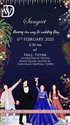 a poster for an event with people dressed up in formal attire and dancing on the dance floor