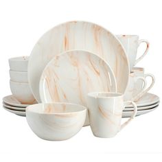 marble dinnerware set with matching cups and saucers in white, pink or beige