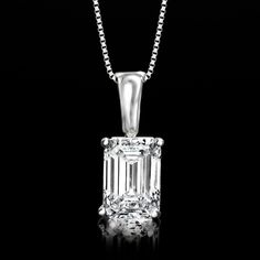 Ross-Simons - 2.00ct Emerald-Cut Lab Grown Diamond Pendant Necklace. 18". An emerald-cut solitaire is as classic as can be, and our modern offering comes at a fantastic value! Treat yourself to this scintillating 2.00 carat lab-grown diamond pendant necklace, featuring all the elegance and elongated facets you adore. Finely crafted in polished 14kt white gold and suspended from a sleek box chain. Lab-grown diamonds are identical to mined diamonds according to their optical, physical and chemical Emerald Cut Solitaire Diamond Necklace For Anniversary, Formal Emerald Cut Diamond Necklace, Fine Jewelry Emerald Cut Solitaire Necklace For Anniversary, Emerald Cut Solitaire Necklace For Anniversary, Classic Vvs Clarity Baguette Cut Diamond Necklace, Fine Jewelry Emerald Cut Diamond Necklace With Prong Setting, Anniversary Solitaire Necklace With Emerald Cut In Prong Setting, Emerald Cut Solitaire Necklace In Sterling Silver For Anniversary, Anniversary Emerald Cut Solitaire Necklace With Prong Setting