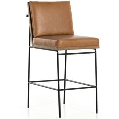 a brown leather bar stool with black metal frame and backrests on an isolated white background