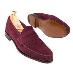 Penny loafers in snuff suede | CARMINA Shoemaker Elegant Suede Loafers With Red Sole, Elegant Loafers With Red Sole And Closed Toe, Elegant Closed Toe Loafers With Red Sole, Cordovan Shoes, Brown Socks, Men's Shoes Accessories, Embroidered Shoes, Awesome Shoes, Shoes Collection