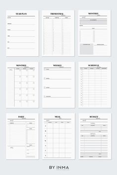 six sheets of lined paper with numbers and lines on the top, one is blank