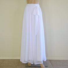 White Long Skirt Party Skirt Elegant White Chiffon Skirt, Flowy White Party Skirt, White Flowy Skirt For Party, White Full-length Party Skirt, White Full Length Party Skirt, White Full-length Lined Skirt, Full Length White Lined Skirt, Flowy White Chiffon Skirt, Full Length Lined White Skirt