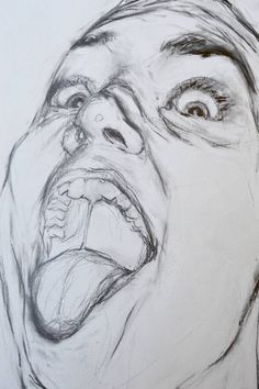 a drawing of a man with his mouth open