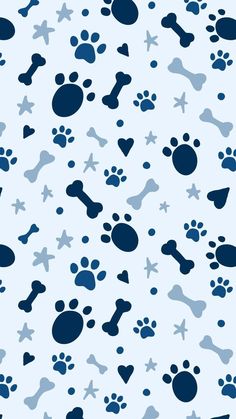 a blue and white background with dog paw prints