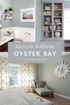 there are pictures of different rooms in this house with the words, sherylin williams oyster bay