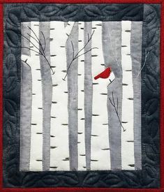 Birches Wall Quilt Kit - Fuller Fabrics Leaves Border, Wall Quilt Patterns, Quilt Modernen, Tree Quilt, Bed Runner, Diy Quilt, Wall Quilts, Red Cardinal, Quilted Wall Hangings