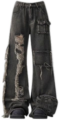 grunge black ripped jeans boogzel clothing Black Distressed Grunge Jeans, Black Distressed Jeans In Grunge Style, Distressed Grunge Cargo Jeans For Fall, Urban Distressed Cargo Jeans For Fall, Edgy Oversized Jeans With Pockets, Trendy Distressed Black Cargo Jeans, Distressed Baggy Cargo Jeans For Streetwear, Fall Distressed Black Cargo Jeans, Black Distressed Cargo Jeans For Fall