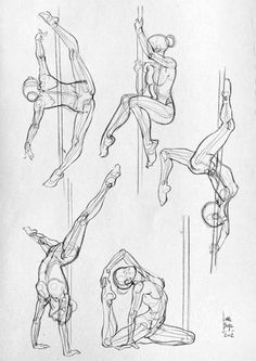 a drawing of some people doing different things in the air with their hands and feet