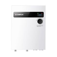 the tankless water heater is white and black