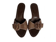 Tod's leather vintage open-toe mules with silver-tone buckle color-chestnut size-36 it Vintage Slip-on Sandals With Buckle, Vintage Slip-on Sandals With Buckle Closure, Elegant Brown Open Toe Clogs, Classic Brown Open Toe Mules, Brown Mules With Tang Buckle, Vintage Leather Open Toe Mules, Classic Brown Open Heel Mules, Clogs And Mules, Clogs Shoes