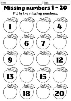 an apple missing numbers worksheet for kids