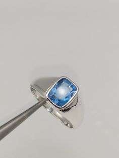 Natural Topaz Men's Ring, Sterling Silver Topaz Ring, Blue Topaz Ring, Men's Promise Ring, 18k Gold Men's Ring, Gift For Him\ About item- Setting - Bezel  Setting Main Gemstone - Natural Blue topaz Mainstone Shape - princess cut Weight:- 5.366 grams (approx.) ♥ Topaz men's Ring ♥ The most unique jewelry you can find, a perfect gift for you and your loved one ♥ Purity - 925/1000 (Silver) 14k (Gold Variations) Purity Stamp - Yes -Processing Time: Each item is handmade with love as we receive order Formal Blue Topaz Gemstone Signet Ring, Formal Blue Topaz Signet Ring, Classic Blue Topaz Ring With Polished Finish, Blue Topaz Gemstone Signet Ring, Blue Topaz Ring With Polished Finish, Polished Blue Topaz Ring, Topas Ring, Promise Rings For Guys, Ring Blue