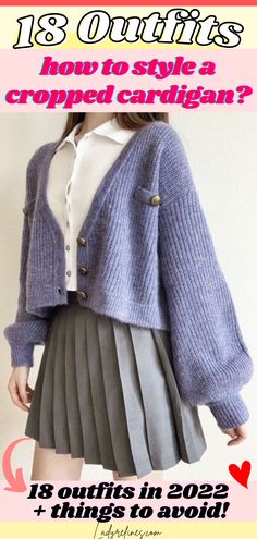 How To Style A Cropped Cardigan, Cropped Cardigan Outfit Korean, Crop Top Cardigan Outfit, Cropped Cardigan Outfit Aesthetic, Cardigan Outfit Skirt, Fitted Cardigan Outfit, Cardigan Outfit Korean, Short Cardigan Outfit, Cropped Cardigan Outfit