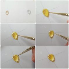 four pictures showing how to cut gold leaf shapes